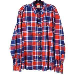 J CREW Shirt Adult XXL Blue Red Tartan Plaid Flannel Casual Button Up Outdoor